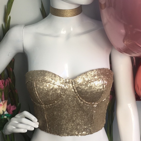 Charlotte Russe Tops - Corset Bustier Stretchy Gold Bae NWOT Size XS/S